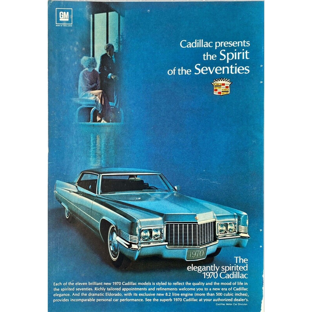 Cadillac Elegance 1970 "The Spirit of the Seventies" Vintage Print Ad 1969